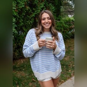 Women's Striped Lightweight Soft Knit Crewneck Sweater